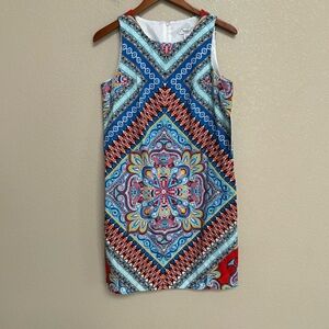 NWT London Style Collection Blue Multi Medallion Sheath Dress Size 8